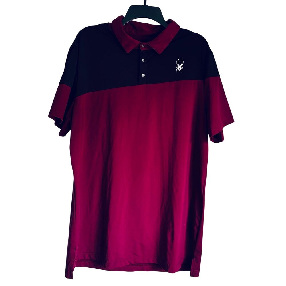 Spyder Men's Polo Shirt-Maroon & Black Colorblock-Size XL